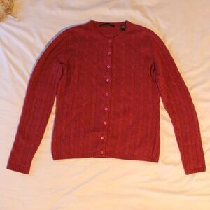 Lord & Taylor Magenta 100% Cashmere Cardigan Buttons Medium Cable Knit Two Ply